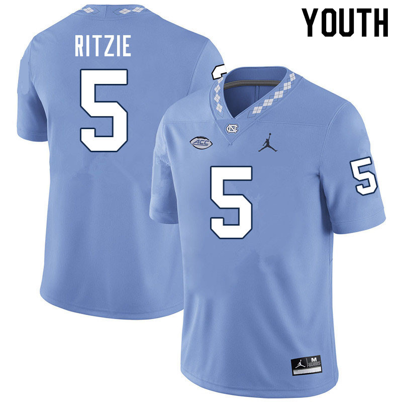 Youth #5 Jahvaree Ritzie North Carolina Tar Heels College Football Jerseys Sale-Carolina Blue